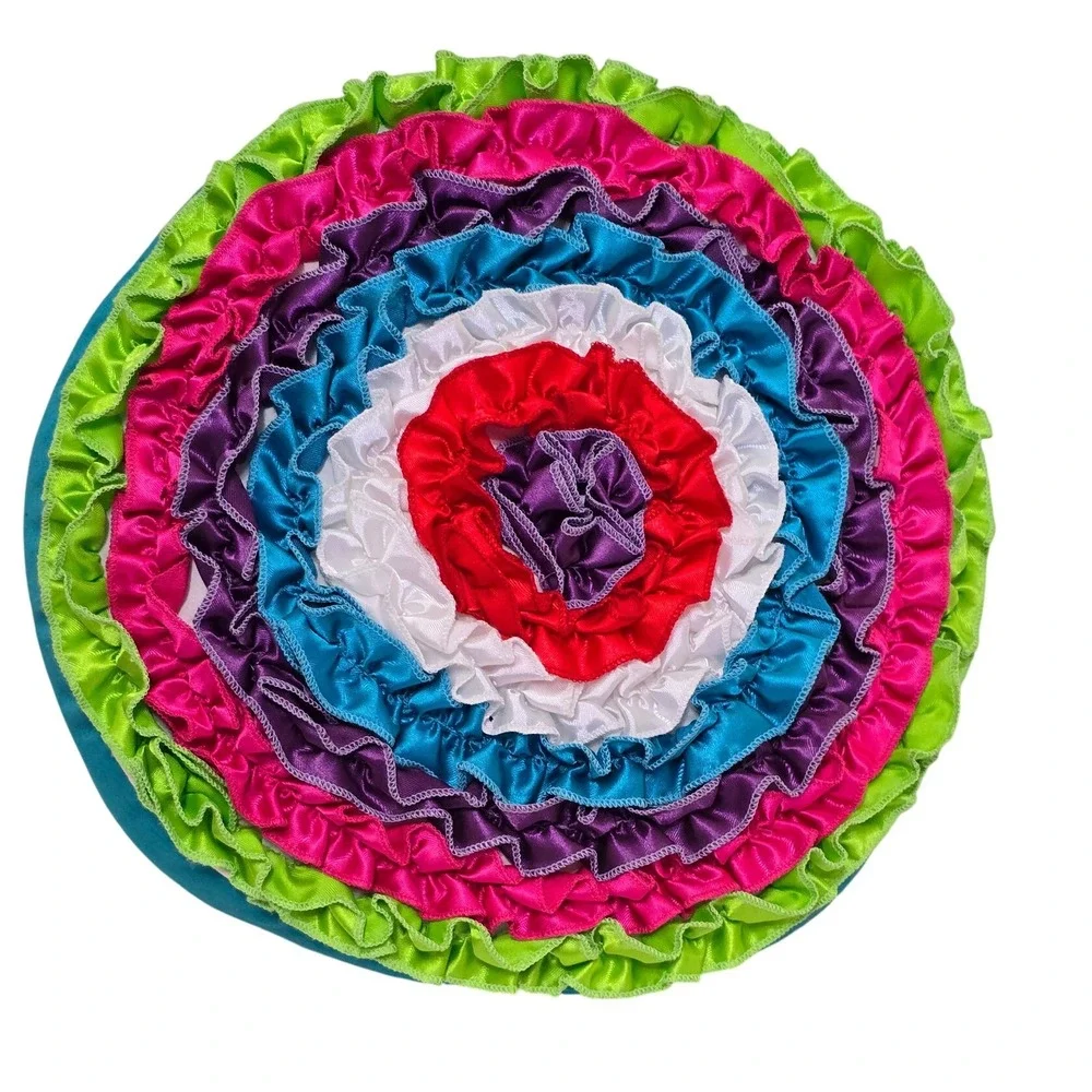 Round Ruffle‎ Throw Pillow Teal Accent Teal Multi Color Bright